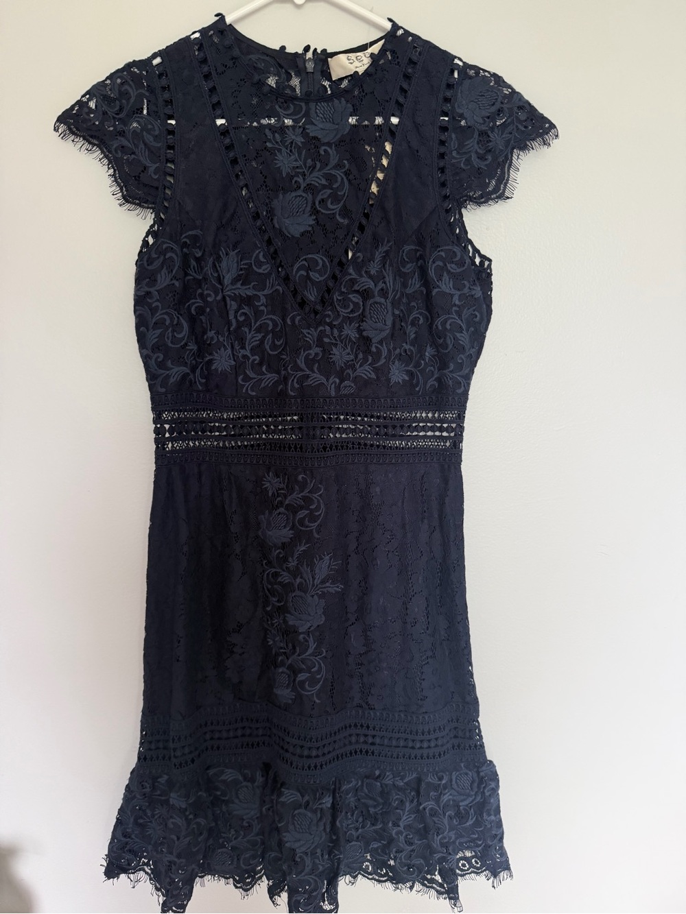Sea New York Navy Lace V-Neck Dress in Navy